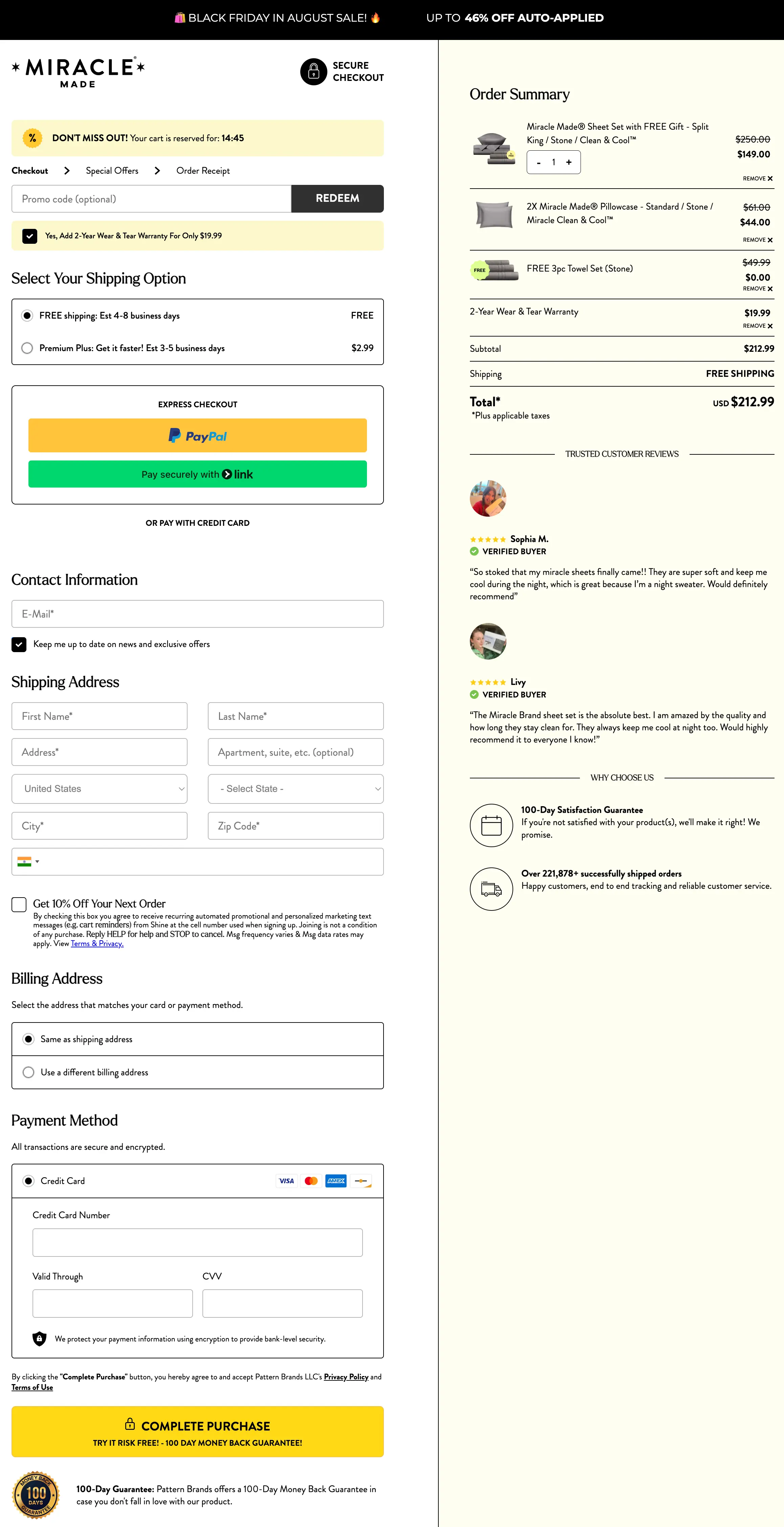 Miracle Made Sheets Official 100% Secure checkout page